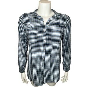 Joie Button-front Flannel Shirt Top Blouse XS Collarless Blue Checkered